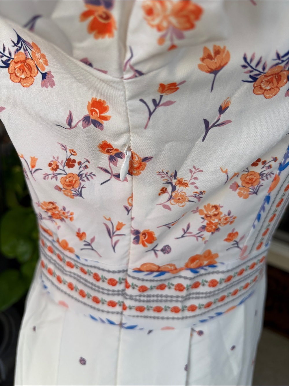SHIEN Off White Floral Embroidered Midi Dress - Orange & Blue Accents - Picture 3 of 7